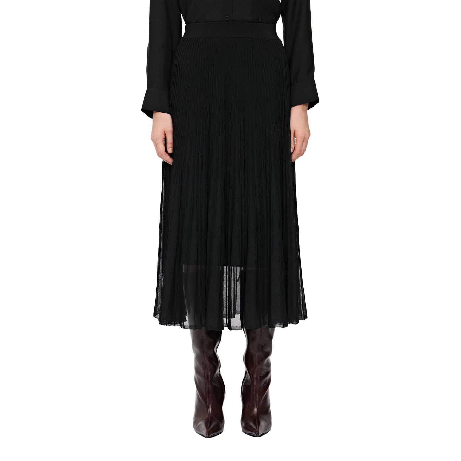 Veronika Maine Solid And Sheer Long Knit Skirt